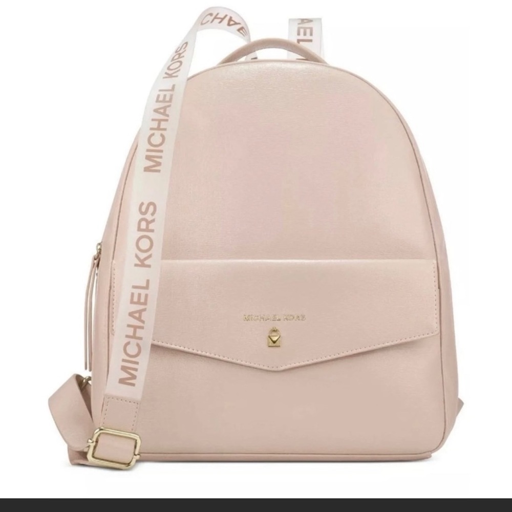 Michael Kors Backpack Logo Straps Beige Nude NEW